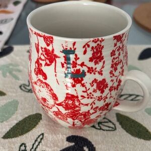 Anthropologie Red Floral Monogram L Mug